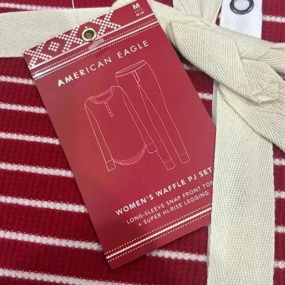 American Eagle Red and White Striped Waffle PJ Set Size Medium NWT - Picture 4 of 5